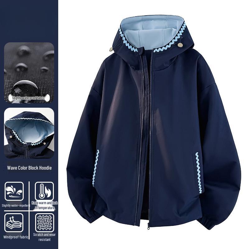 2026 Women's Color Block Hooded Windproof Waterproof Mountaineering Jacket