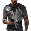 Street Cool T-shirt Men's Summer Europe and The United States Casual Moon and Wolf Pattern Fashion Top Skin Comfortable