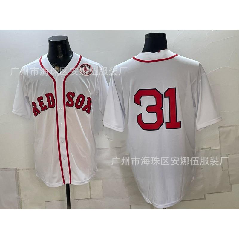 Maglietta da Baseball Unisex Ricamata Boston Red Sox Abbigliamento Sportivo Miscela di Cotone Traspirante Abbigliamento per tifosi