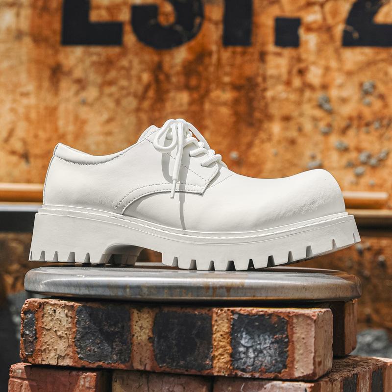 White leather shoes men's spring breathable low-top Martin shoes British thick-soled heightening business casual muffin shoes 1026-J