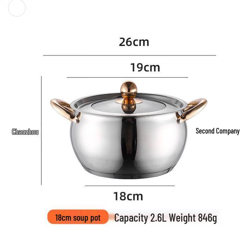 ZISIZ 18cm Gold Double-Handle Soup Pot