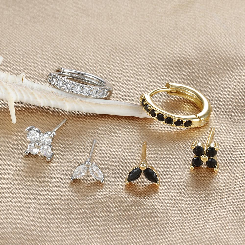 3-teiliges Set aus minimalistischen Creolen aus Edelstahl für Frauen, 10 mm, grüner Zirkonia, Blumenohrstecker, hypoallergener Modeschmuck