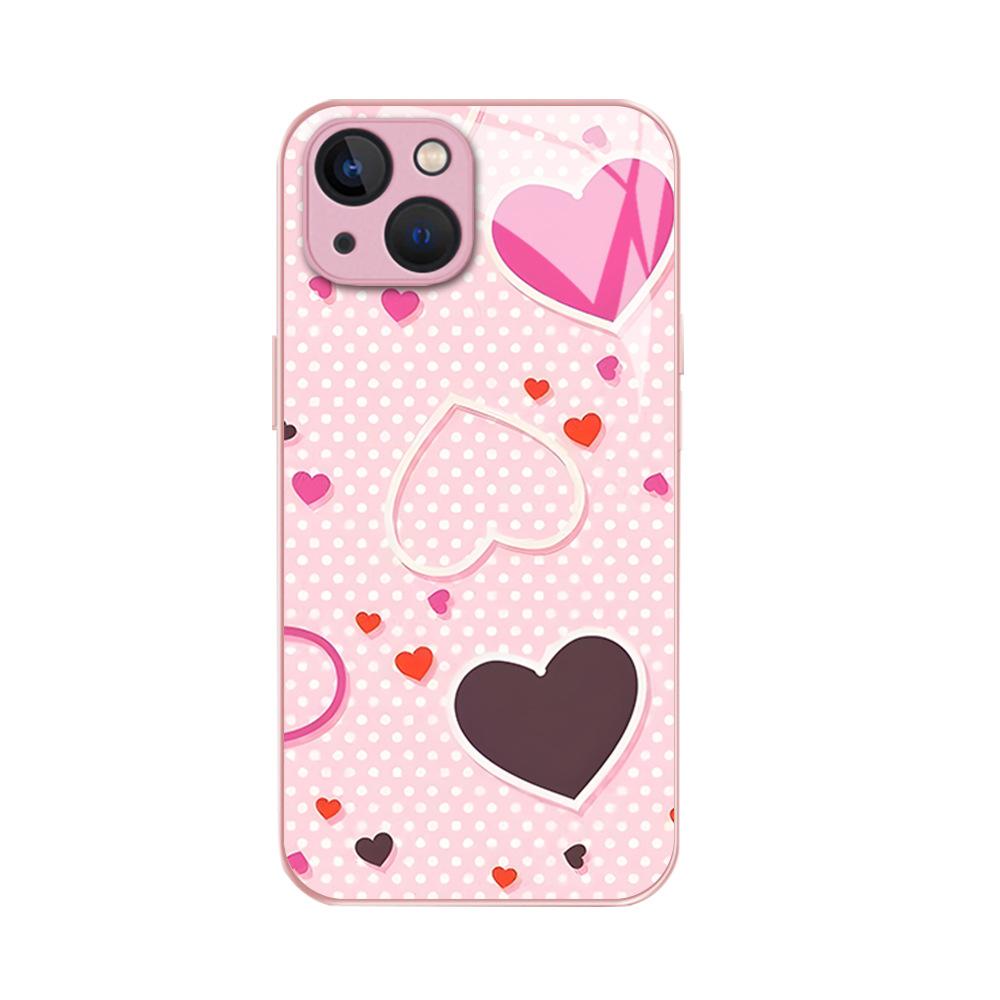 Summer new ins wind sweet polka dot love mobile phone case iPhone17 glass case protective case Apple 15Pro