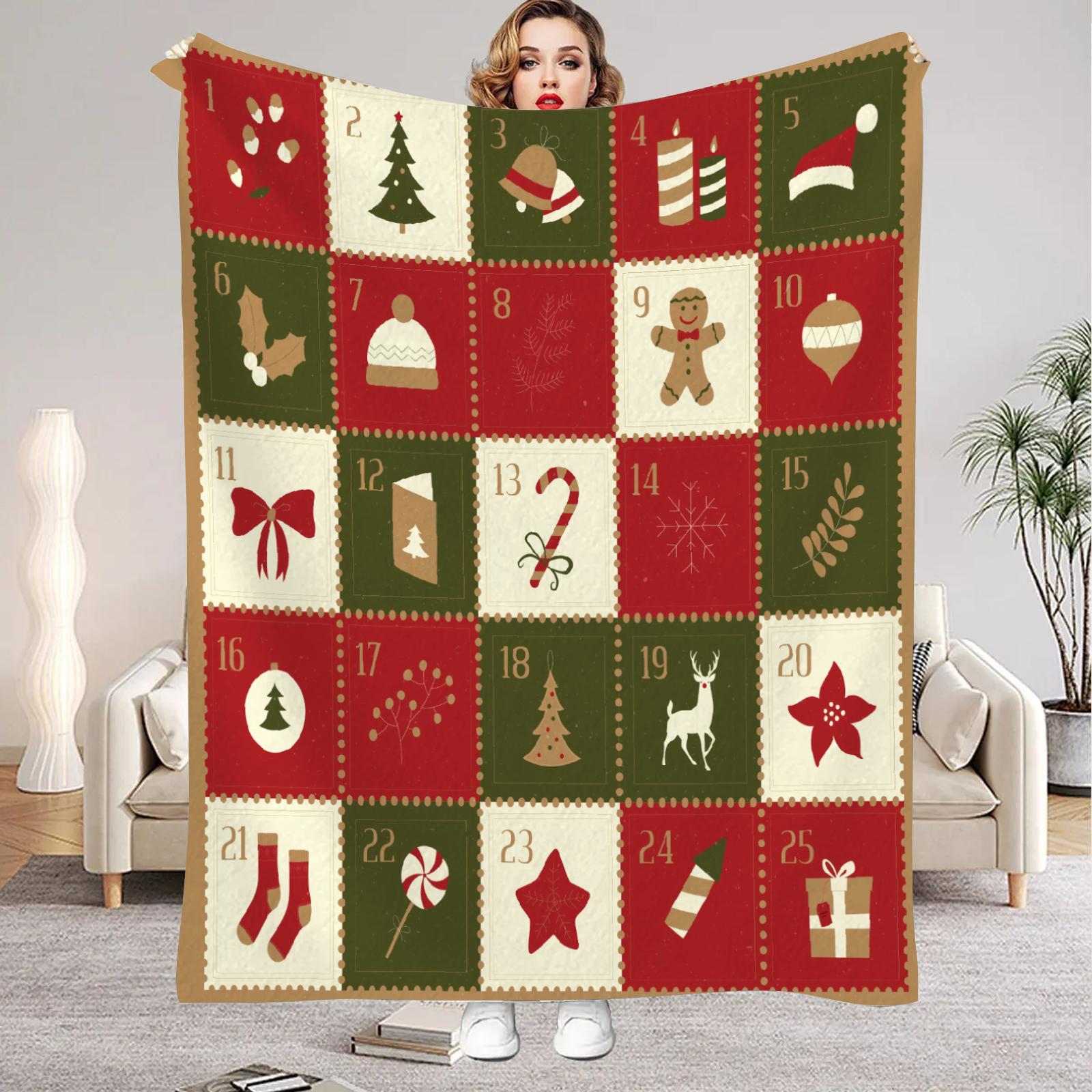 

1 шт. Одеяло-календарь с принтом звезды и рождественской елки, гладкое фланелевое одеяло для декора дома, гостиной, спальни, подарок на Новый год, Рождество 30x40in