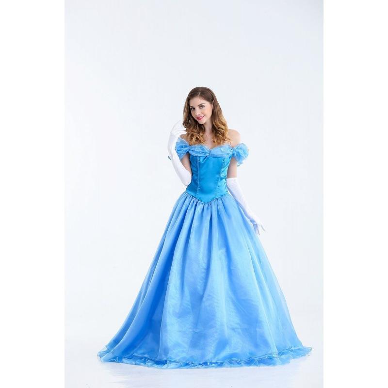 Lovely Blue Cinderella Snow White Belle Dress For Women Featuring Stylish Gloves And Crinoline