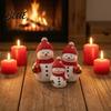 Mini Snowman Figurine Christmas Resin Figurine Cute Family of 3 Statue with Santa Unique Presents Hat Red Scarf Holiday Tabletop Ornament