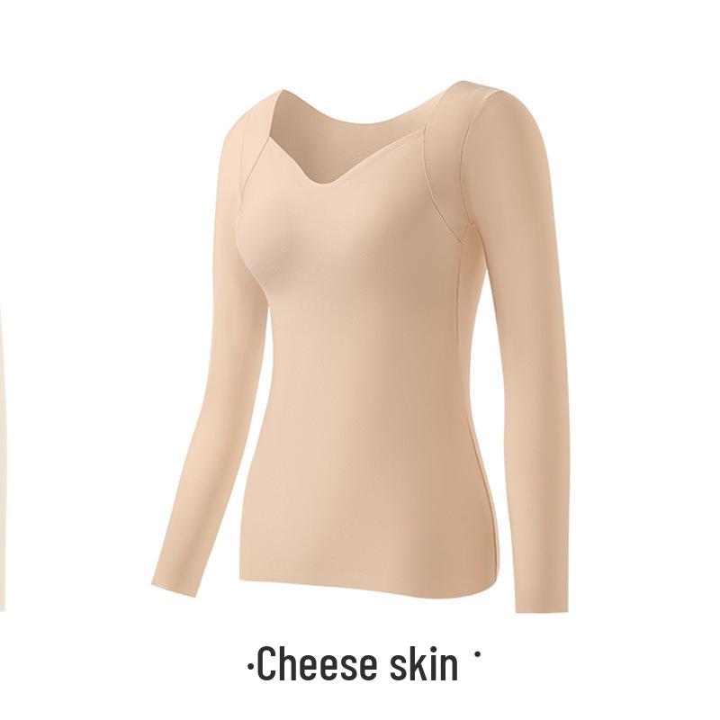 Hyaluronic Acid Skin-Beautifying Long Sleeve Top with Chest Pads - Warm, Seamless Base Layer for Autumn and Winter