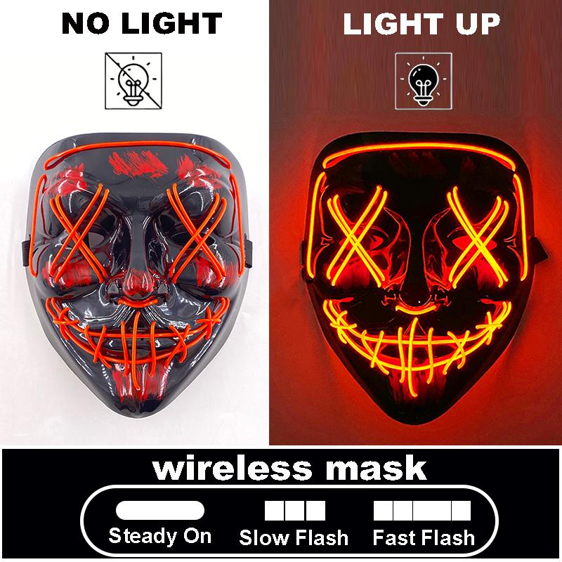 High Quality Rave Mask Decor Cosplay Purge Mask Halloween Horror Led Luminous Mask For Makeup Prom Party Cosplay Costume