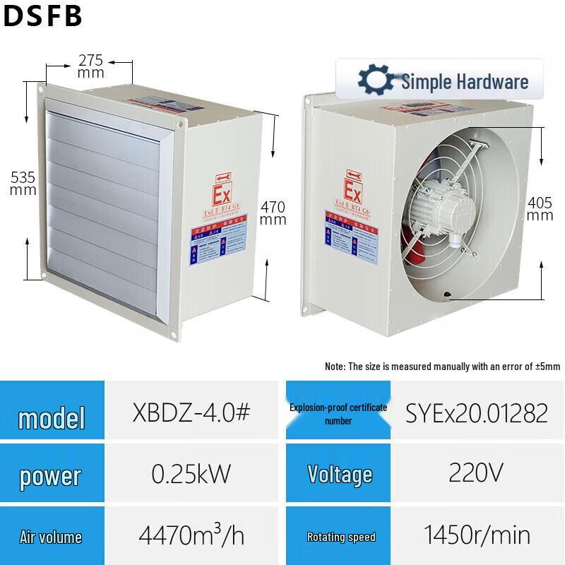 Explosion-Proof Wall-Mounted Axial Flow Fan CN plug (adapter included)