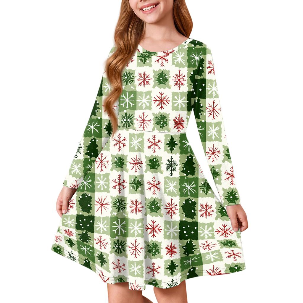 Girls' Princess Dress - Long Sleeve A-Line T-Shirt Dress Christmas Day