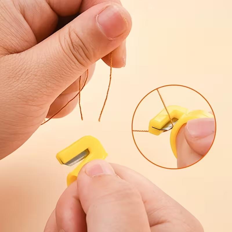 5pcs Sewing Thimble Thread Cutter Rings Anti-slip Plastic Finger Blade Tools for Hand Sewing DIY Craft Embroidery Use