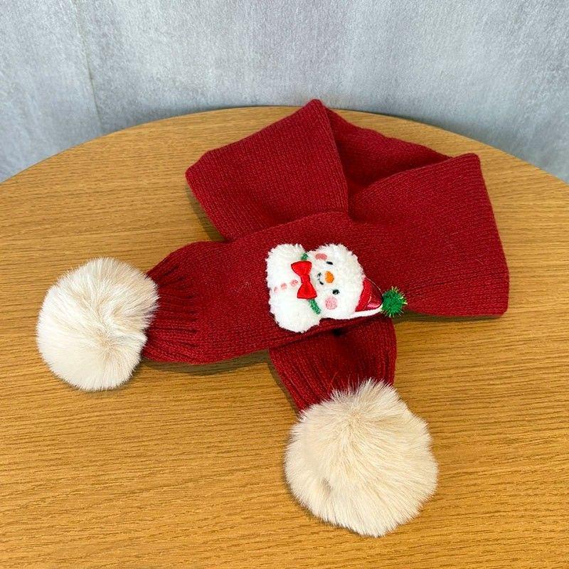 Children's Cute Red Knitted Christmas Scarf - Winter Warm Versatile Snood for Boys and Girls, Cold-Proof for Cycling