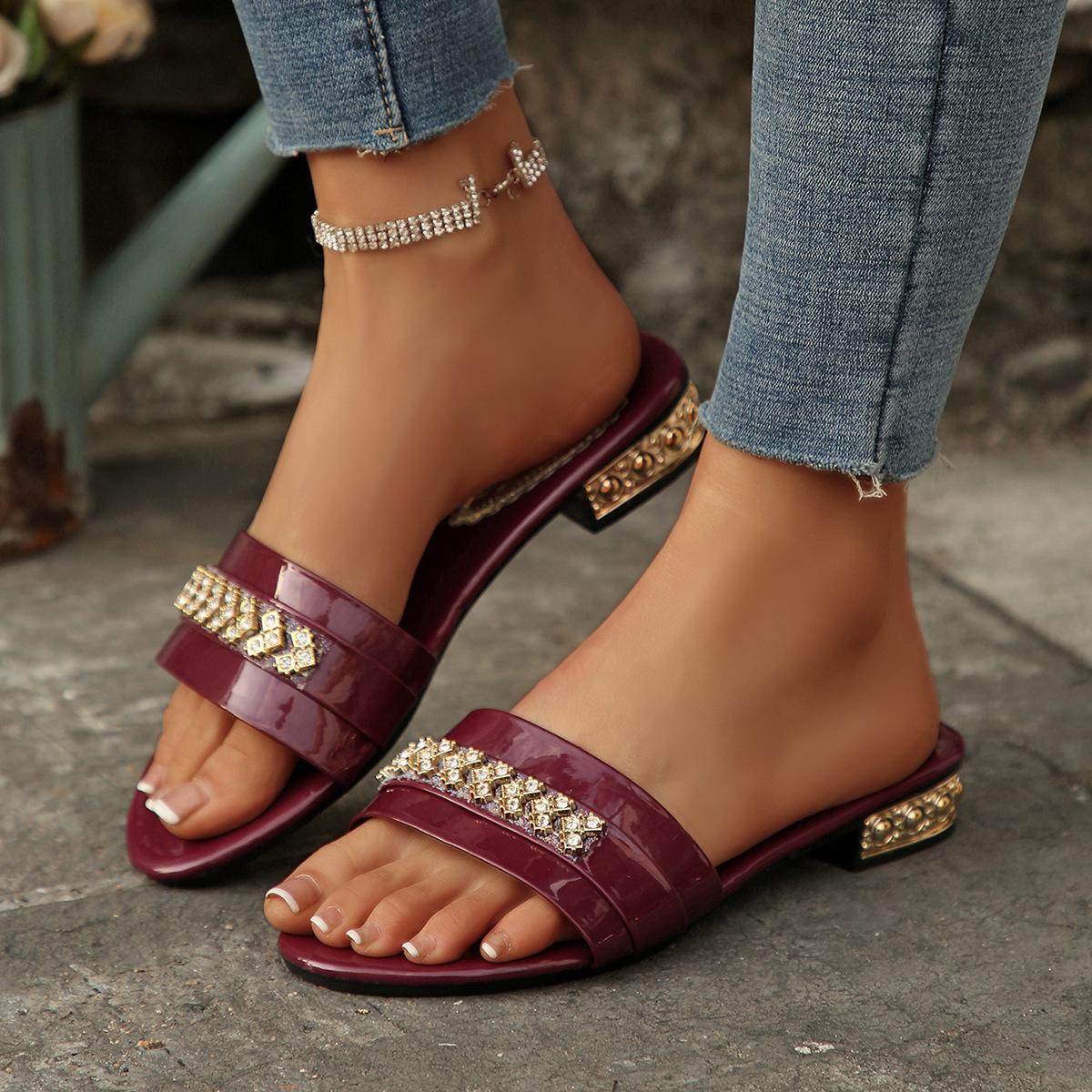 

Large size cool slippers 22 summer new rhinestone casual open toe ins tide 43 бордовий