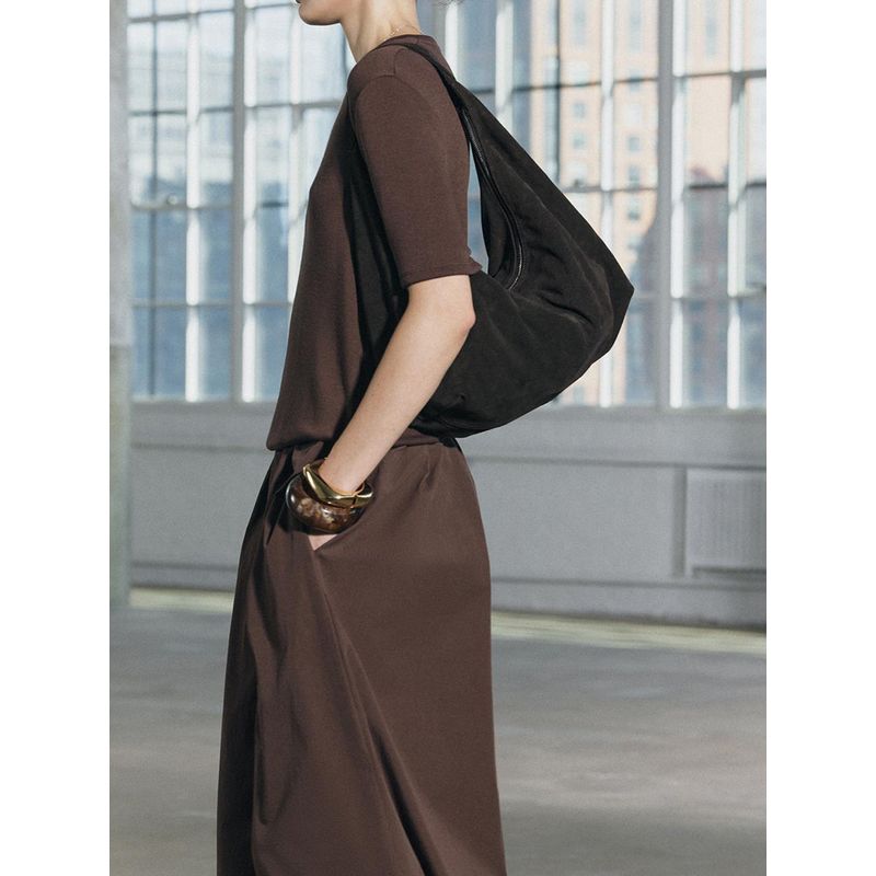 Za2025 Spring New Women's Clothing Fashion Elegant Stitching Short Sleeve Round Neck Midi Skirt Long Dress 0858464