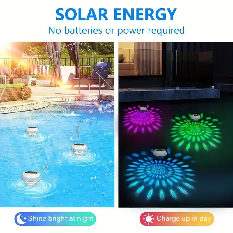 1-2Pack Solar Floating Pool Lights RGB Colour Changing Waterproof Pond Lights for Swimming Pool Yard Path Patio Garden Decor