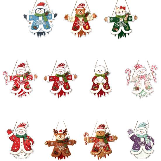 Seasonal Party Supplies Wooden Christmas Hanging Pendant, Cartoon Welcome Sign for Front Door, Holiday Shop Decorations Wall Decor with Cute