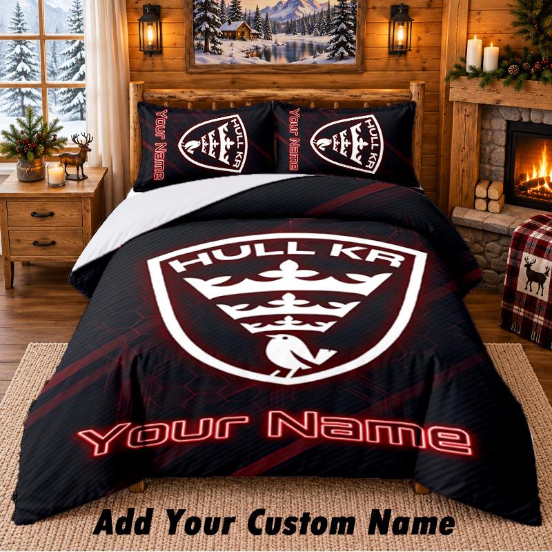 Hull KR Pattern Bedding 3Pcs Set Custom Name, Bed Sheet And Pillowcases For Home Bedroom