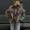 Womens Street Style Puffer Coat With Oversized Fur Collar Pockets Loose Fit Winter Jacket
