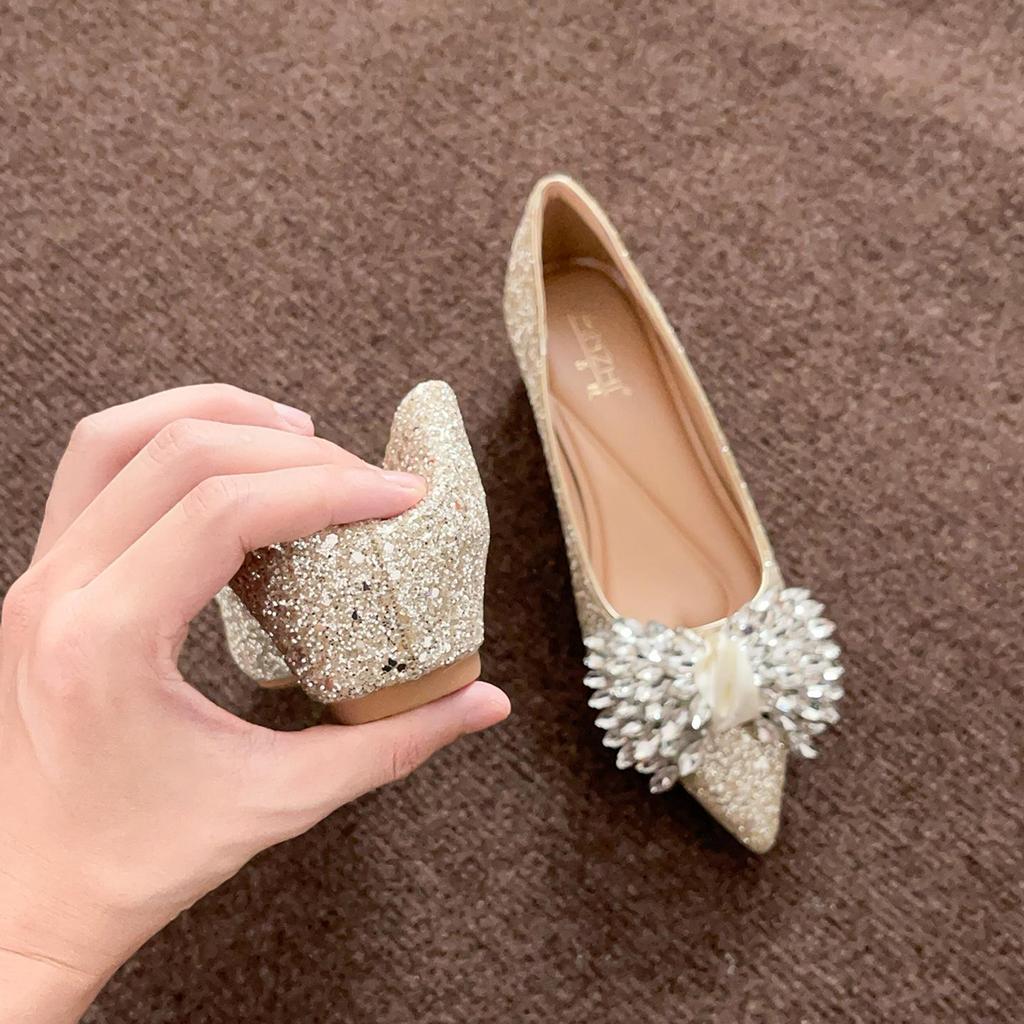 3386-5 New Autumn Stiletto Chunky Heel Pointed Toe French Bridal Shoes for Women