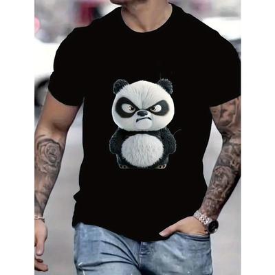 Europäische Größen Sommer Neuankunft T-Shirt, Ernstes Panda Motiv, Verspielt und Lebhaft und Modischer Cartoon-Stil, Lässig Vielseitig,