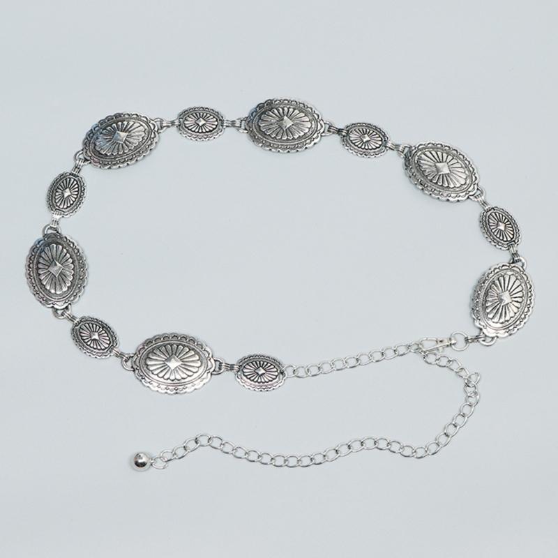 Delicate Carved Flower Buckle Waist Belt Women Coat Dress Belt Thin Waistband Shinning Ethnic Style Adjustable Belt