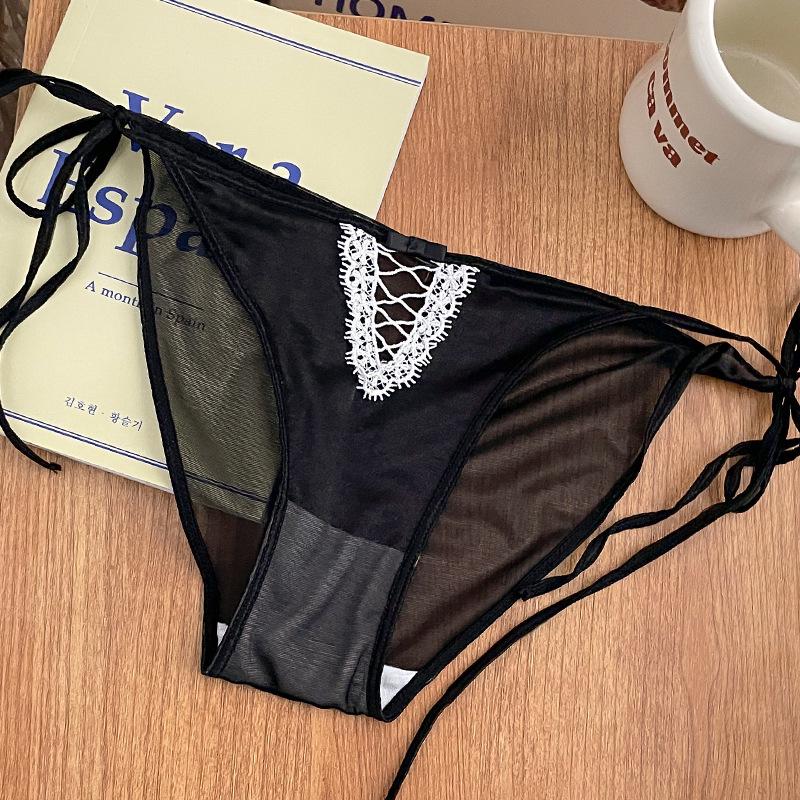

«Женские бесшовные сетчатые кружевные трусики во французском стиле, дышащие, быстросохнущие, с низкой талией» XL чёрный