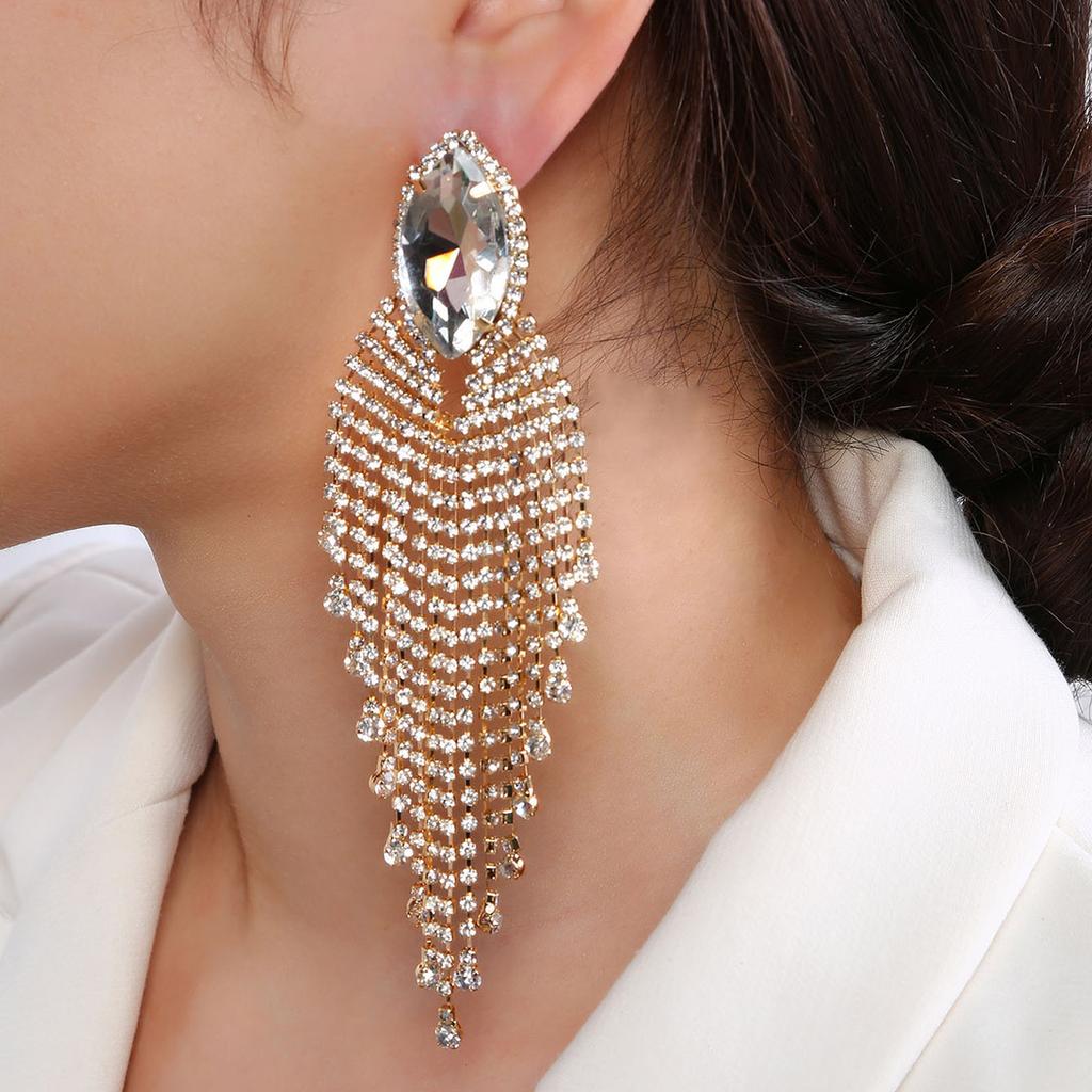 2pcs Luxurious and Fashionable Women's Crystal Rhinestone Tassel Earrings, Luxurious Zircon, Romantic Dating Gifts