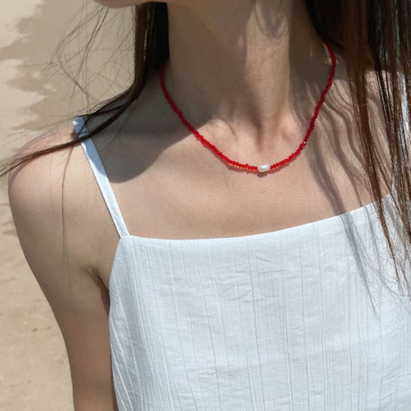 DEFINE OTHER 2nd Reorder_PEARL Glass Beads Necklace (Red)
