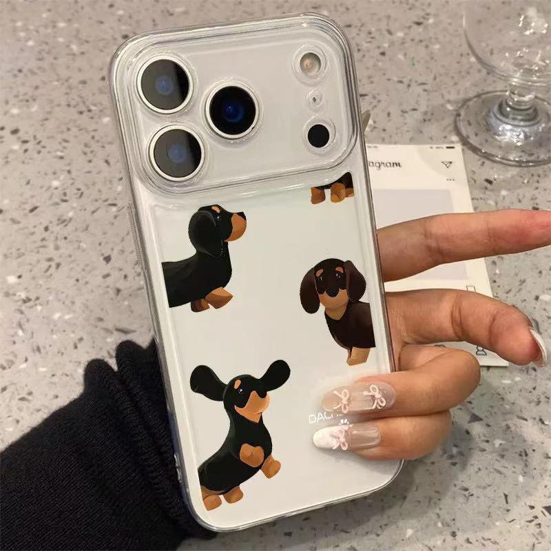 Korean Dachshund Suitable for Apple 16/17Promax Mobile Phone Case IP15 Transparent 14 Space Case 13/12 Soft 11