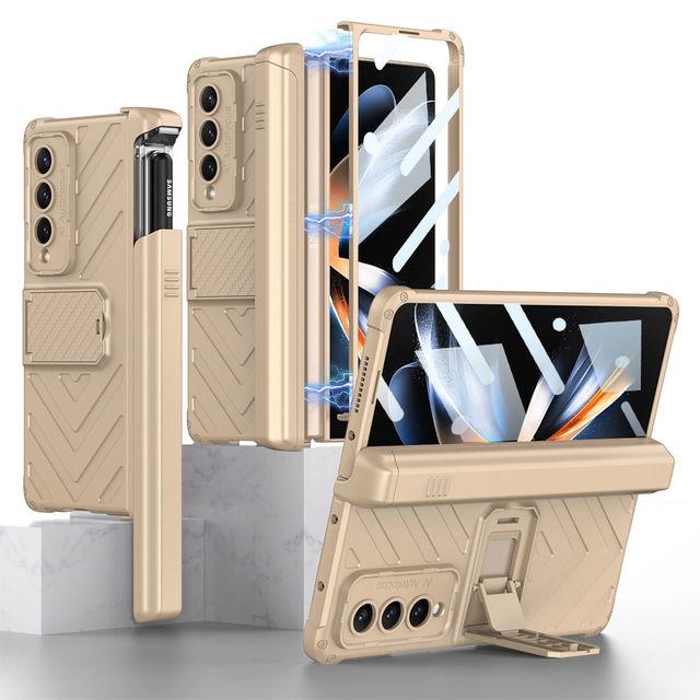 Pouzdro na pero Magnetic Folding Armor Slide pro Samsung Galaxy Z Fold 4 5g s nastavitelným držákem Plný ochranný kryt proti pádu