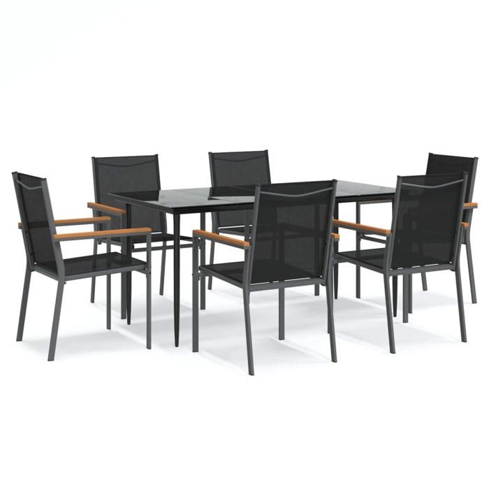 VidaXL Ensemble à manger de jardin 7 pcs noir textilène et acier, ensemble à manger, ensemble à manger d'extérieur, ensemble 3187038