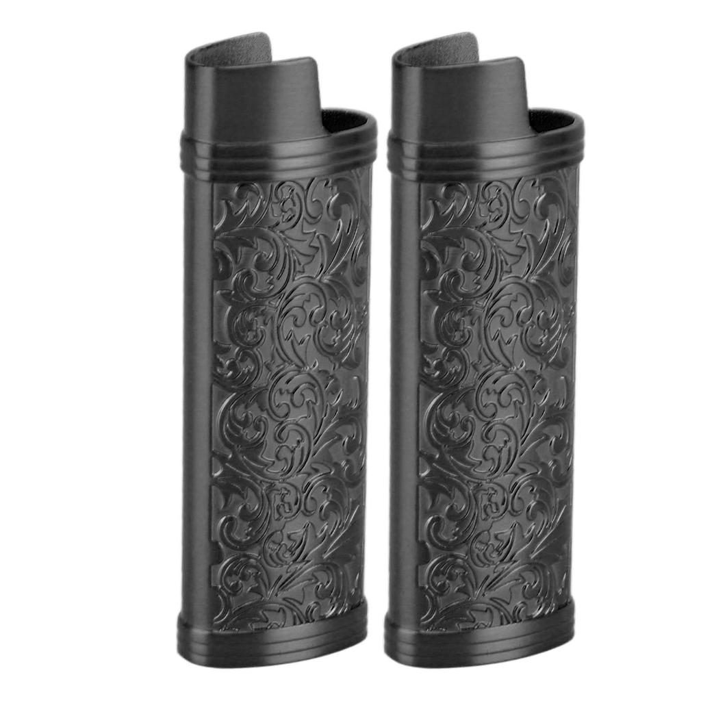2PCS Lighter Case Cover Vintage Style Floral Stamped Zinc Alloy Shell for Lighter Protection