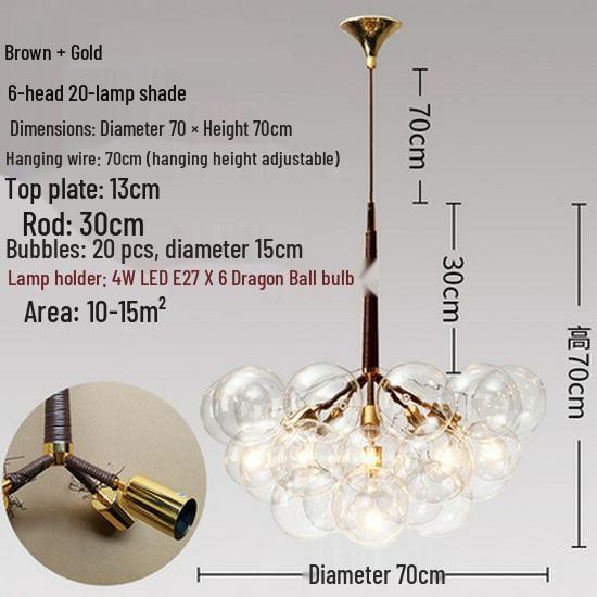 Nordic Romantic Bubble Lamp - Creative Glass Pendant for Children's Room, Living Room, or Restaurant.