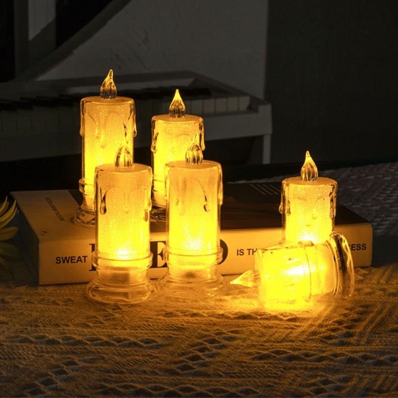 LED Crystal Glow Candle Light Simulation Smokeless Electronic Tea Light Birthday Wedding Party Candle Light Home Decoration