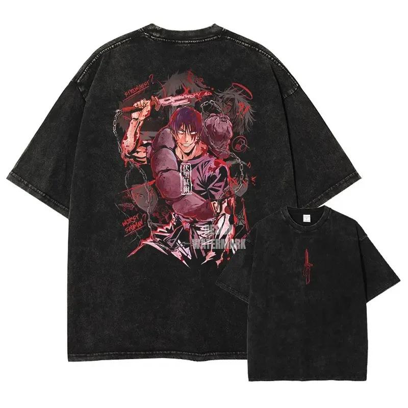 Japan Classic Anime Jujutsu Kaisen Gojo Satoru Geto Suguru Print New T-shirts Men Women Vintage Washed Tees Harajuku Cotton Tops