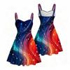 Women Plus Size Off Shoulder Strappy Dress Red Blue White Tie Dye Printed Sleeveless Fitted Waist Flared Hem