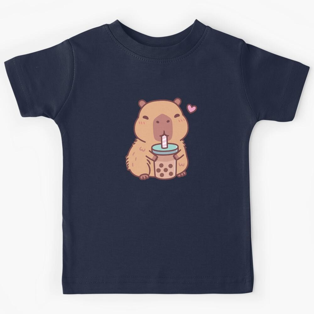 Cute Capybara Loves Drinking Bubble Tea Kids T-Shirt 100