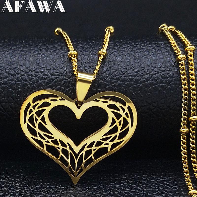 Heart Stainless Steel Necklace Women Gold Color Love Necklaces Jewelry Valentine's Day Gift Inoxidable Joyeria Mujer N619S01