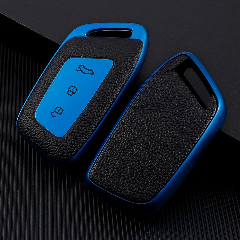 

Leather Key Case for New Baojun RM5/RC6/RS5/RS3 - Patterned Car Key Cover with Buckle PE Bag Packaging