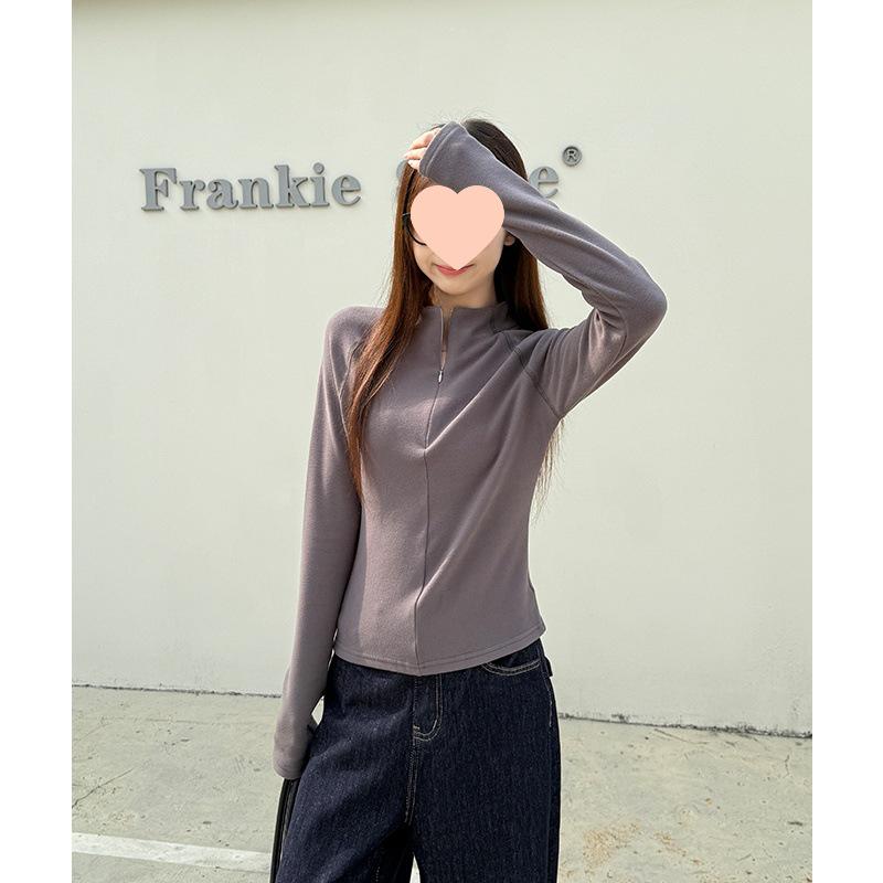 Women's Fleece-Lined Half-Zip Turtleneck Long-Sleeve Base Layer for Autumn/Winter