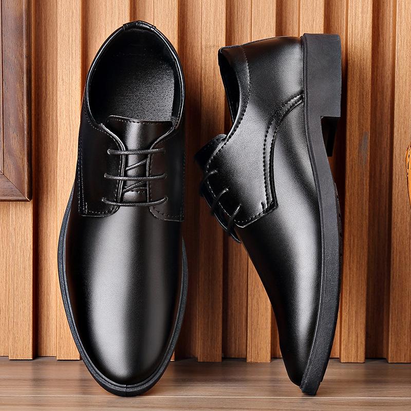 Large Size Lace-up Casual Business Dress Leather Shoes Men's Shoes Wedding Shoes Versatile Single Shoes Work Shoes Men's Leather Shoes
