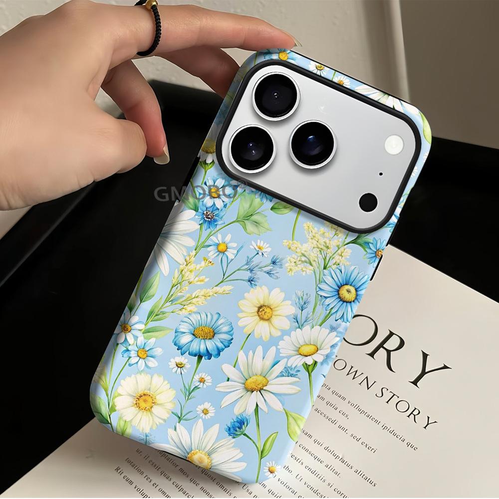 Hot-selling small fresh floral mobile phone case iPhone15 two-in-one magnetic film case Apple 17 anti-drop cover