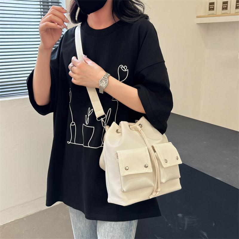 Large Capacity Drawstring Bucket Bag, Multi-pocket Shoulder Bag, Casual Handbag