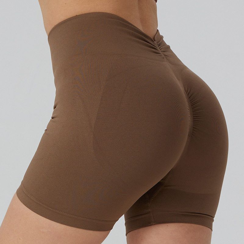 

Fashion Back V Waist Fitness Shorts Breathable Hip Show Exercise Peach Hip Training Shorts Wait Lifting Yoga Pants High Waist Dark Brown European Size XS(50kg or Less)