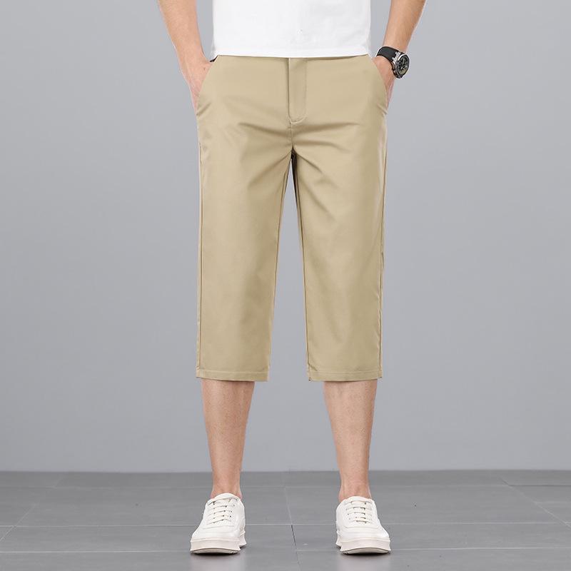 Pánské elastické kalhoty Business Casual Zkrácené - Léto 2024, Volný střih, Plus Size, Rovný střih.