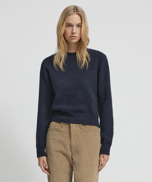 Lady Volume Crop Pullover Round Knit Sweater_Navy Navy/S