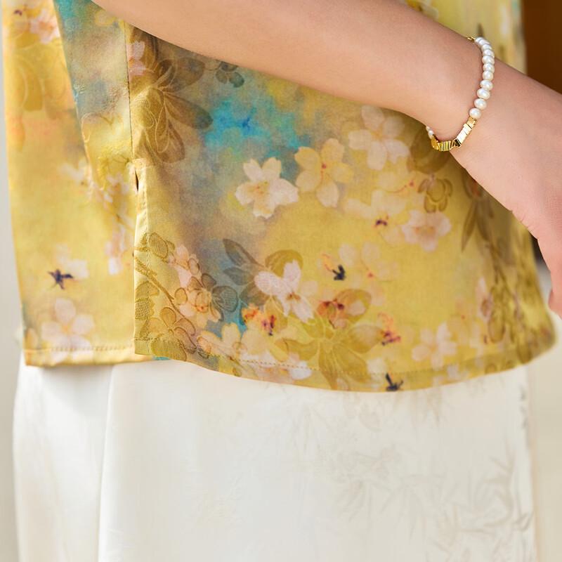 New Chinese Style Floral Print T-shirt for Women
