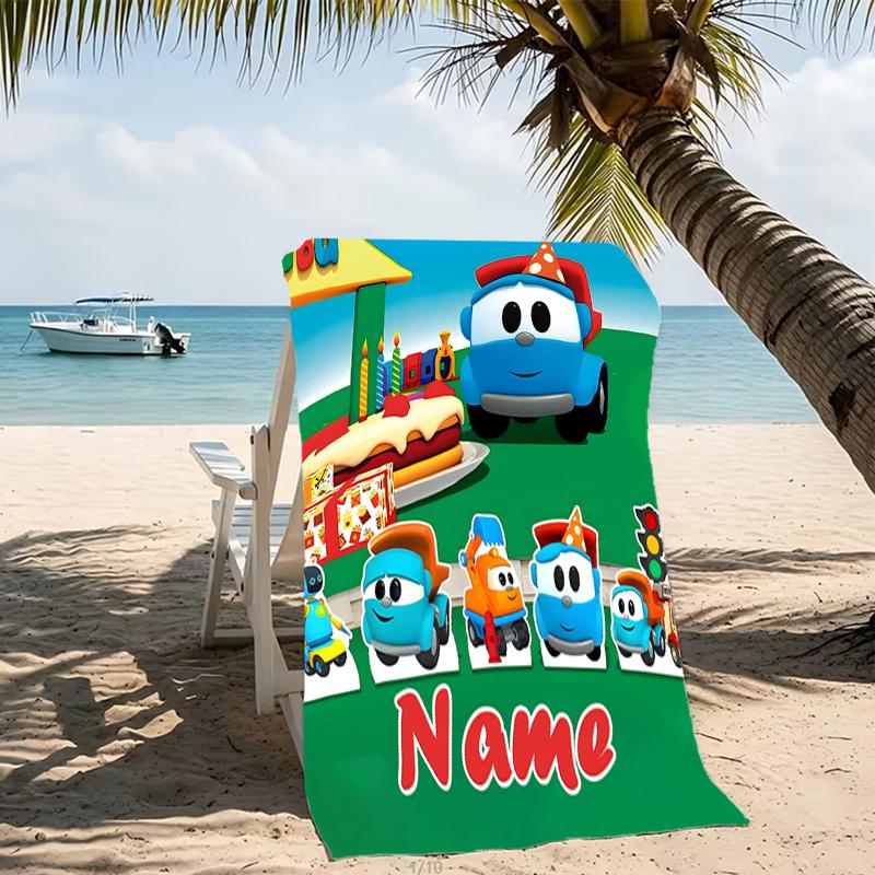Customizable personalized beach towels Leo the Truck themed designs.Suitable for the beach, yoga, sports;ideal as beach accessories
