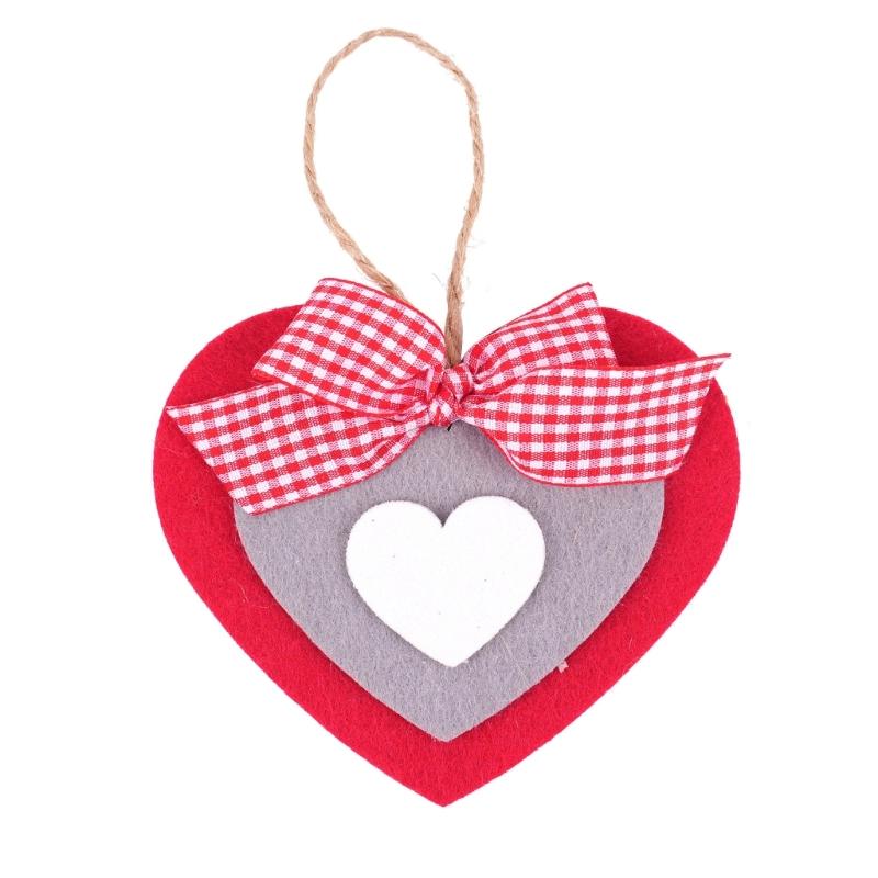 6Pcs Valentine's Day Heart Shape Ornament Felted Cloth Heart Pendants for Mantels Wall Window Door Tree Display