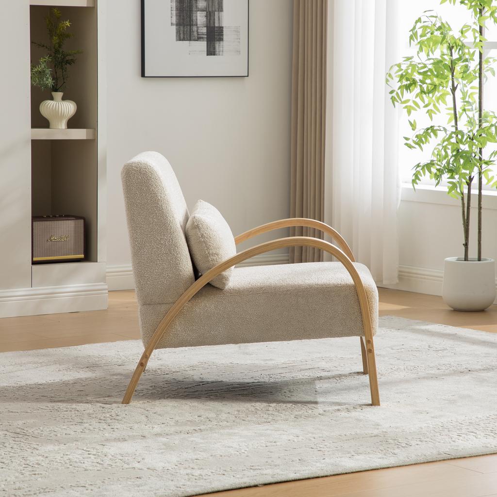 Scandinavian Fabric Lounge Chair – Soft Chenille Fabric and Sturdy Wood Frame, Ideal for Living Room & Bedroom-BEIGE